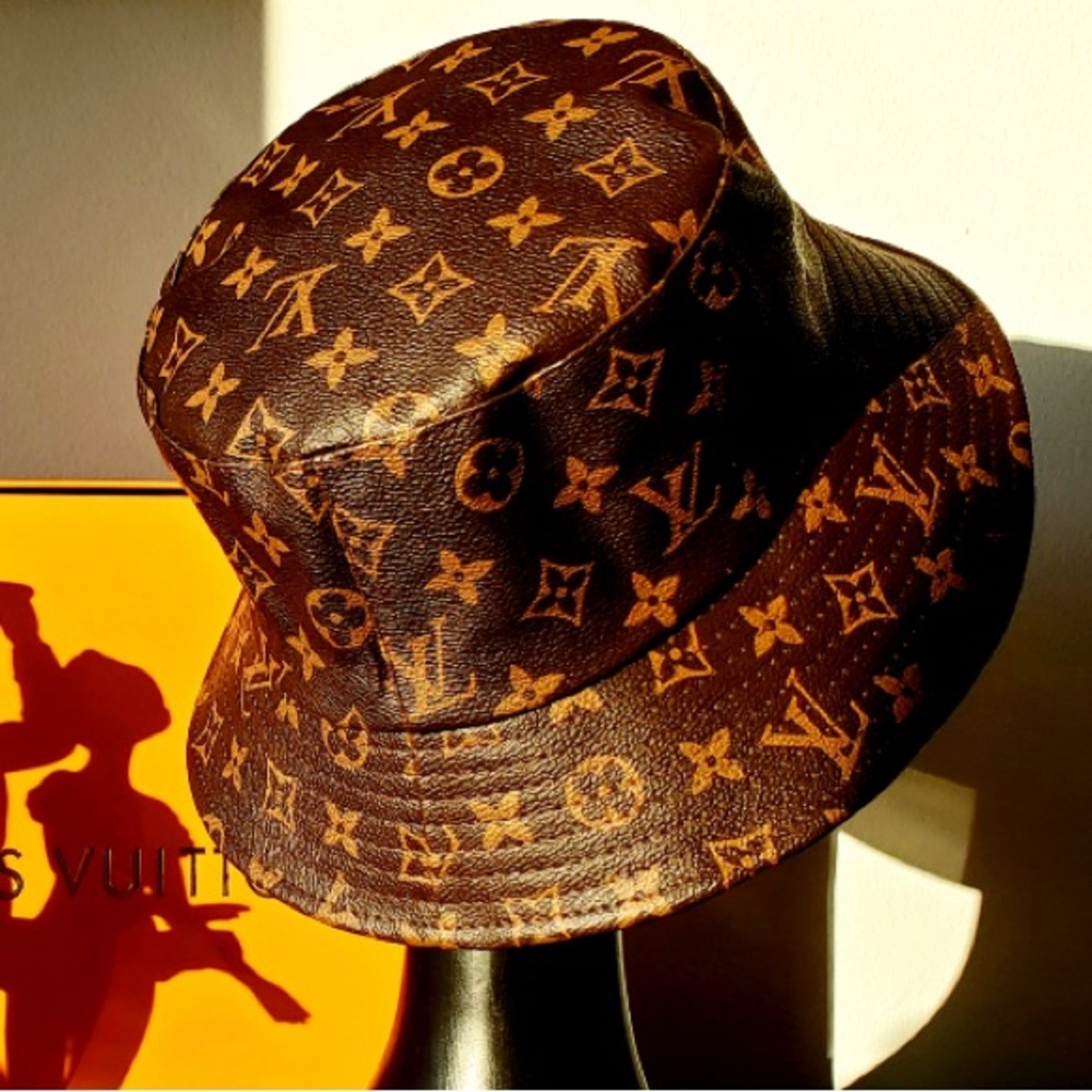 Louis Vuitton LV Brown Calf Skin Leather Monogram Jacquard Brown Bucket Hat - Picture 2 of 16